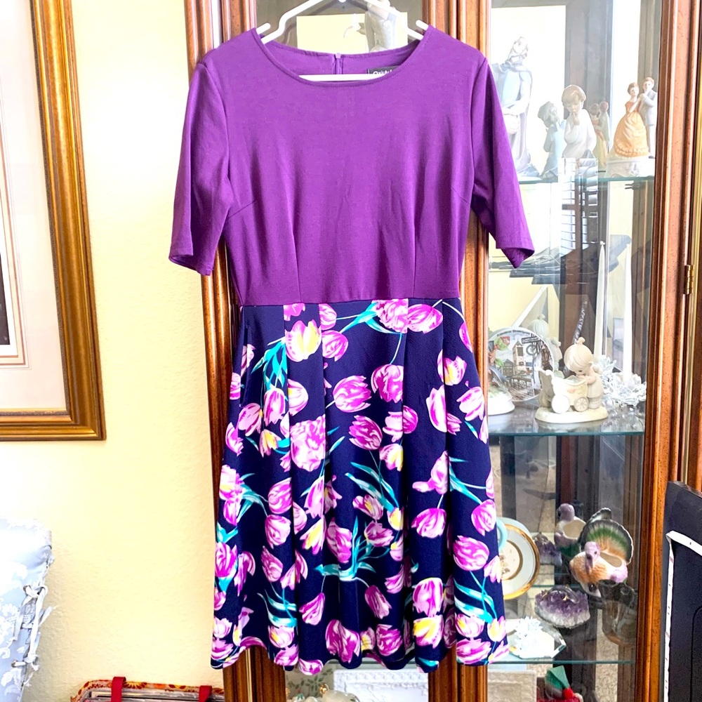 Purple Dress with Floral Skirt